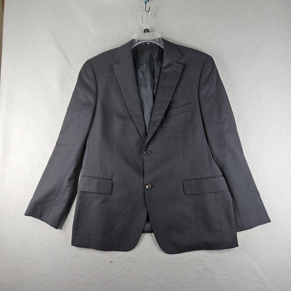 Hugo Boss Suit Jacket Mens 46R Blue Pinstripe Wool Two Button Made In USA